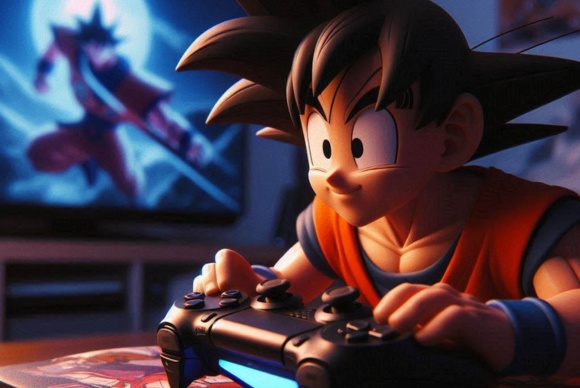 Goku Dragon Ball grający na konsoli