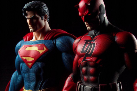 Superman i Daredevil jako figurki kolekcjonerskie.